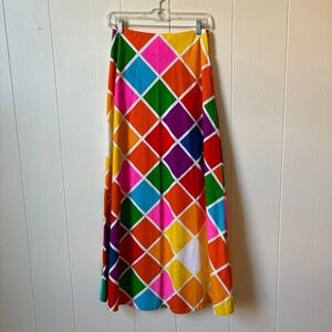 1960s Psychedelic Rainbow Maxi Skirt Diamonds Harlequin